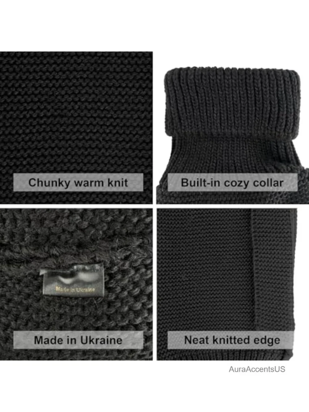 Wool Balaclava Hood with Neck Gaiter Women Knit Hat Scarf Combo One Size